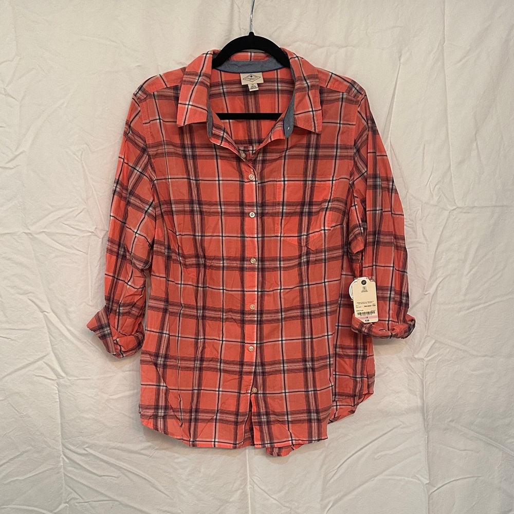St. John's Bay Orange Plaid Button Down Shirt
